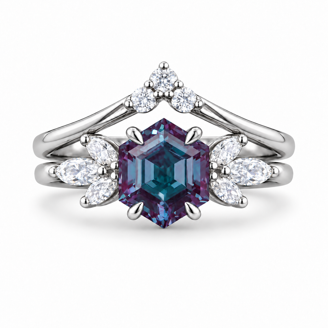The Astra — Hexagon Alexandrite Ring in platinum