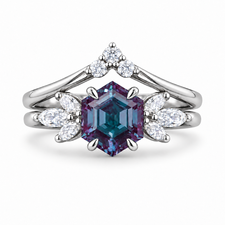 The Astra — Hexagon Alexandrite Ring in platinum