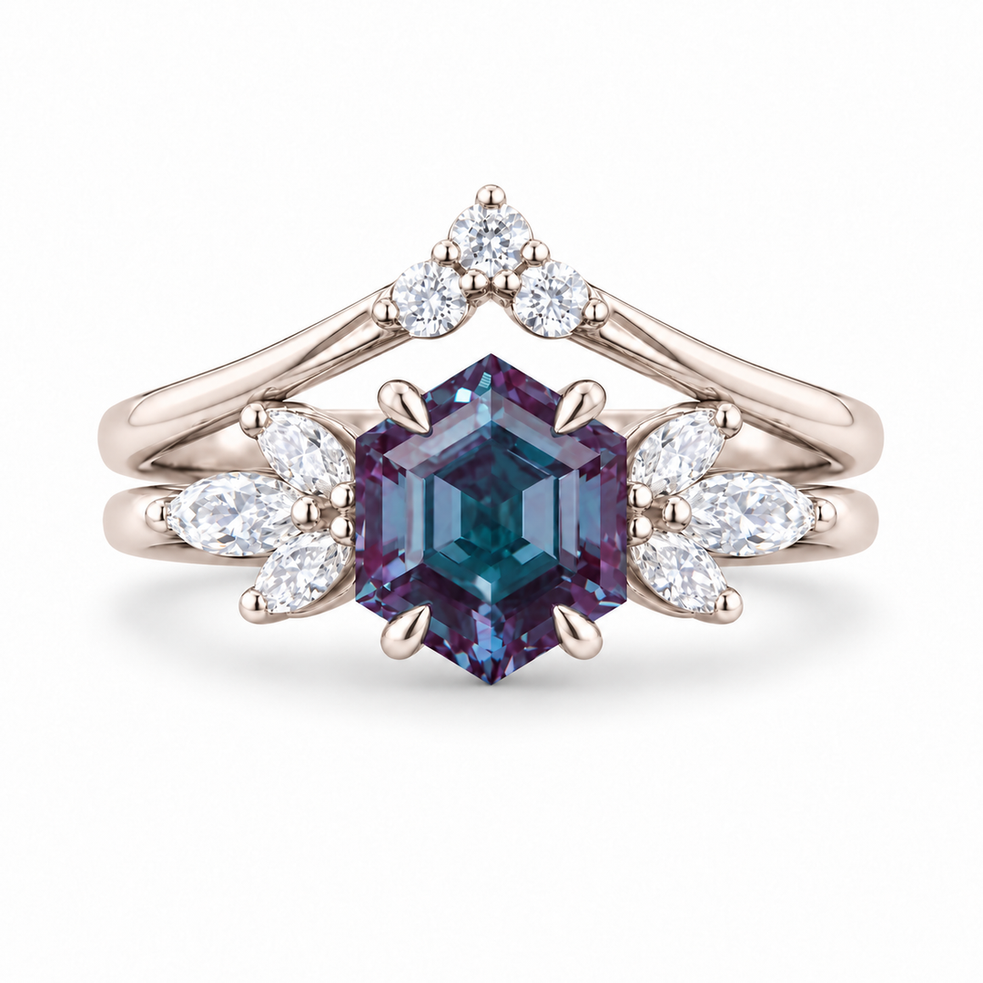 The Astra — Hexagon Alexandrite Ring in rose gold