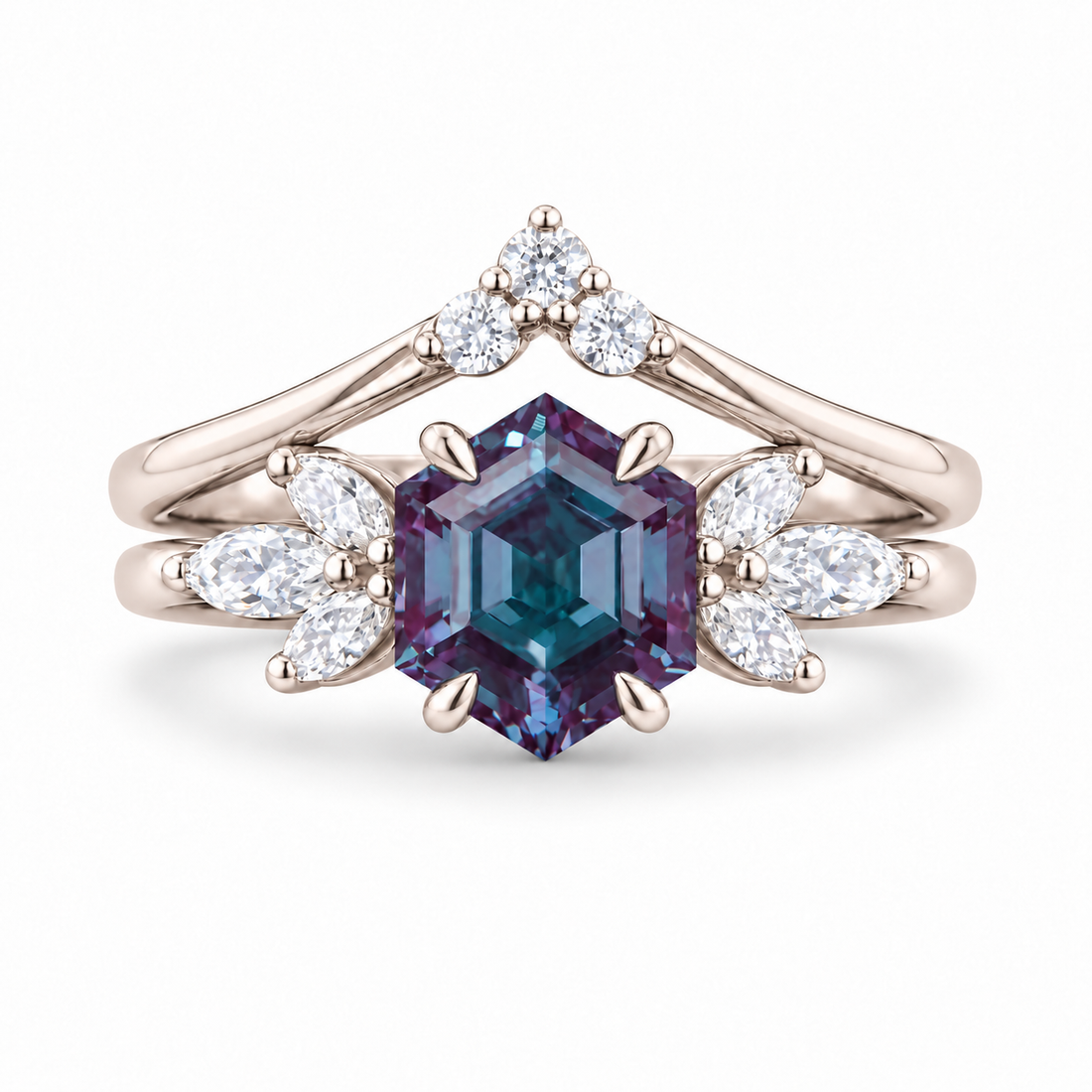 The Astra — Hexagon Alexandrite Ring in rose gold