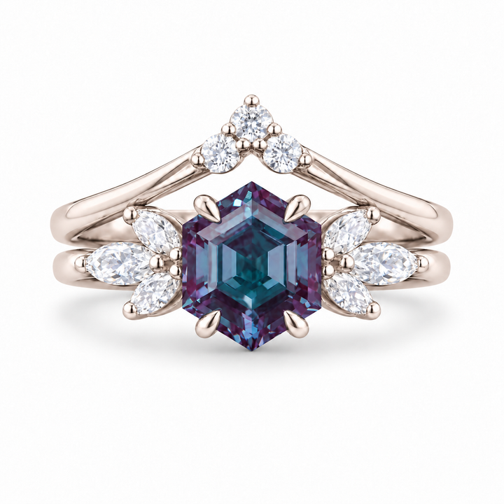 The Astra — Hexagon Alexandrite Ring in rose gold