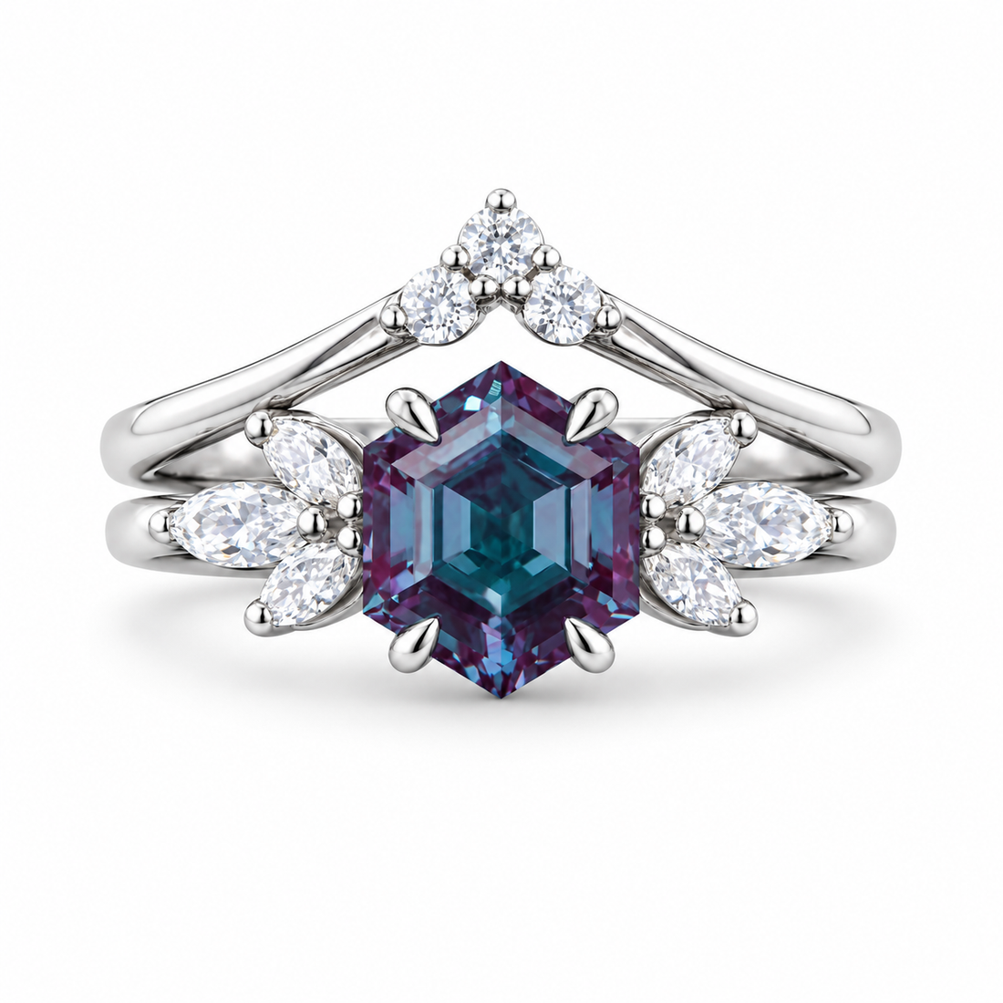 The Astra — Hexagon Alexandrite Ring in white gold