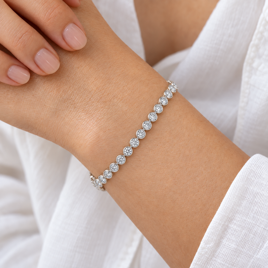 Bezel-Set Round Lab Diamond Tennis Bracelet — 7ctw (3.7mm)