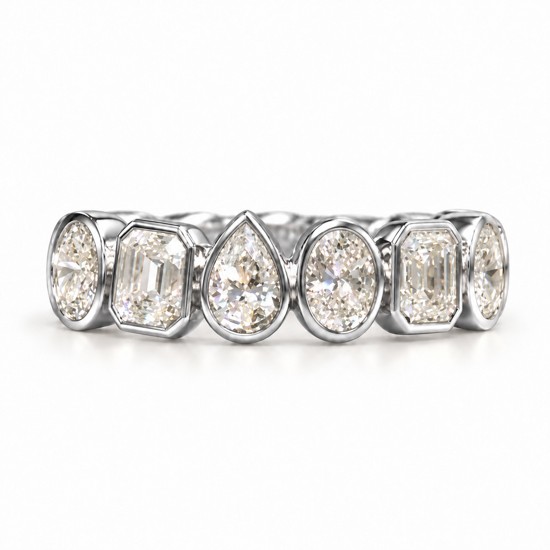 The Mosaic mixed-cut bezel diamond band in 14K white gold