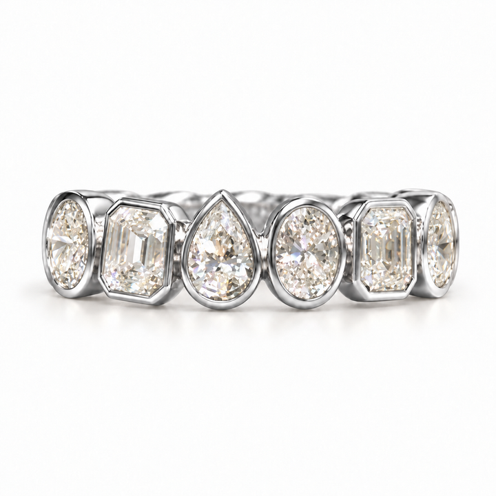 The Mosaic mixed-cut bezel diamond band in 14K white gold