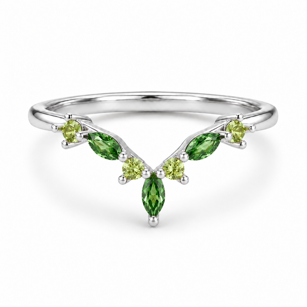The Elowen — Emerald & Peridot Chevron Band in white gold