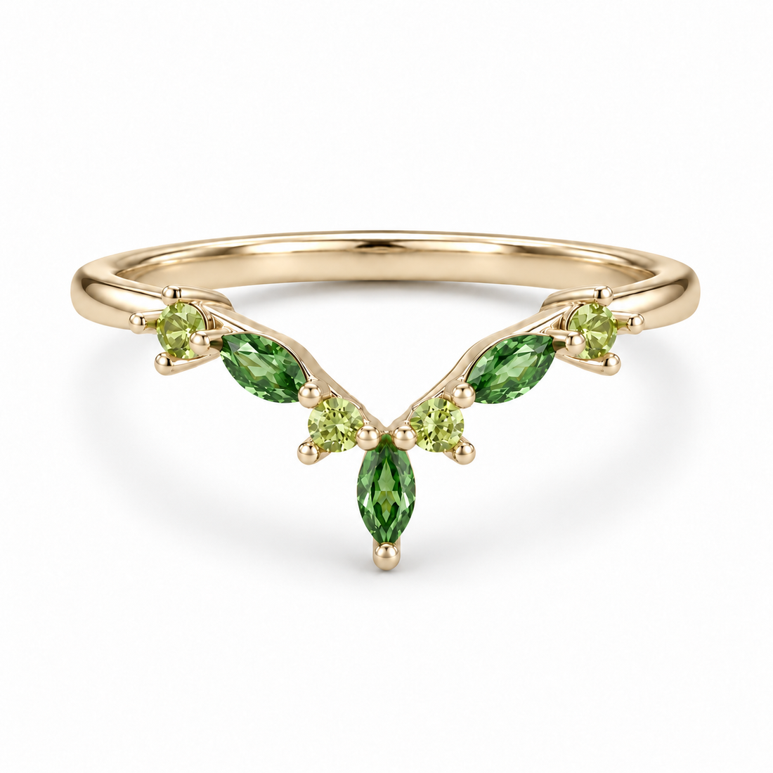 The Elowen — Emerald & Peridot Chevron Band in yellow gold
