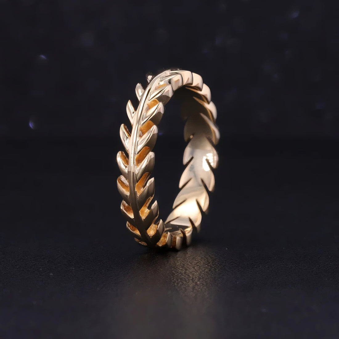 The Laurel 3.5mm leaf wedding band, view 6