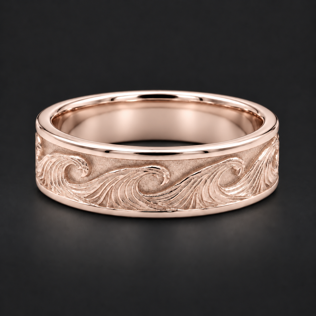 The Kanagawa — 7mm Ocean Wave Solid Gold Wedding Band in rose gold