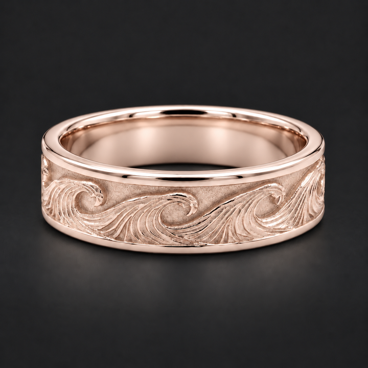 The Kanagawa — 7mm Ocean Wave Solid Gold Wedding Band in rose gold