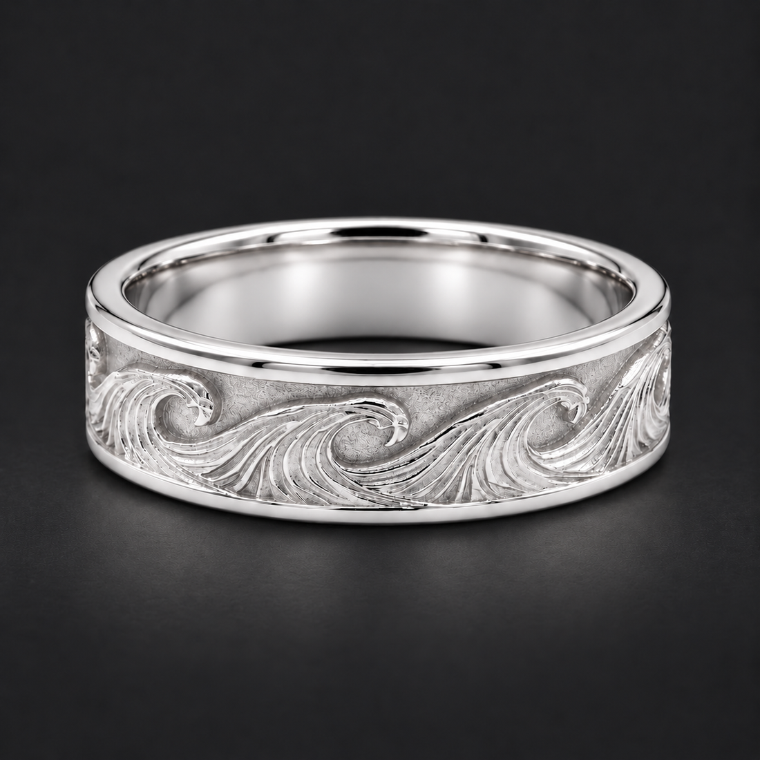 The Kanagawa — 7mm Ocean Wave Solid Gold Wedding Band in white gold