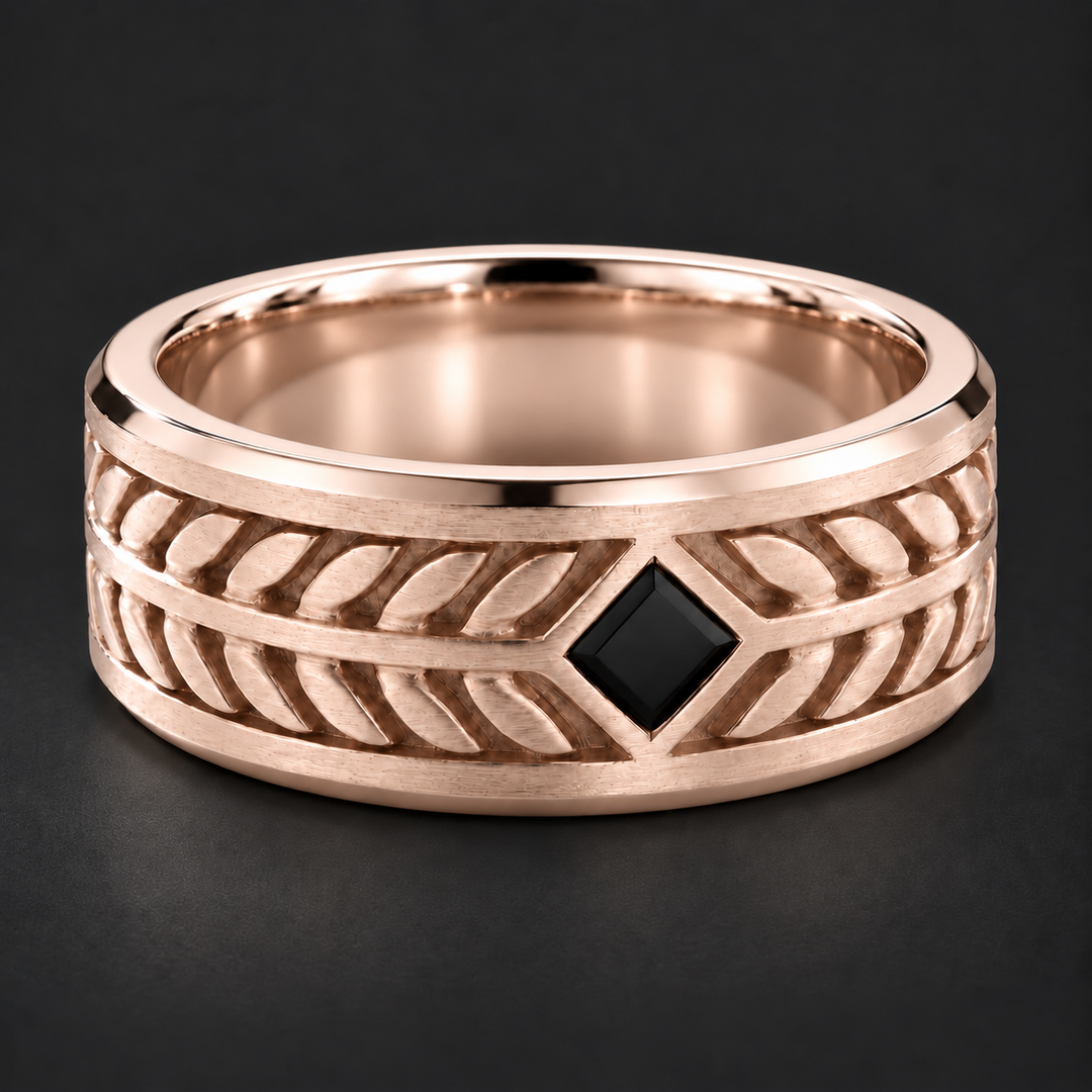 The Laurel Onyx — 5.5mm Solid Gold/Platinum Wedding Band in rose gold