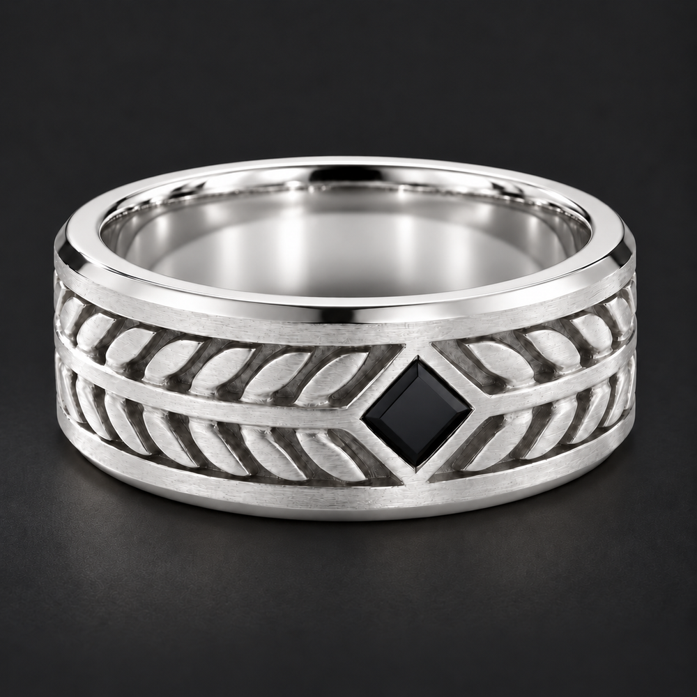 The Laurel Onyx — 5.5mm Solid Gold/Platinum Wedding Band in white gold