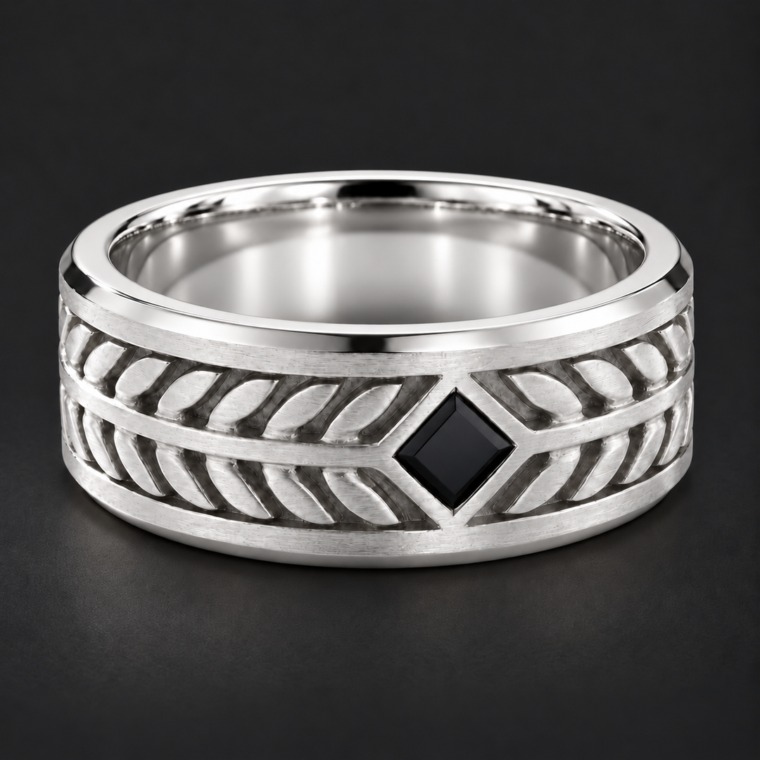 The Laurel Onyx — 5.5mm Solid Gold/Platinum Wedding Band in white gold