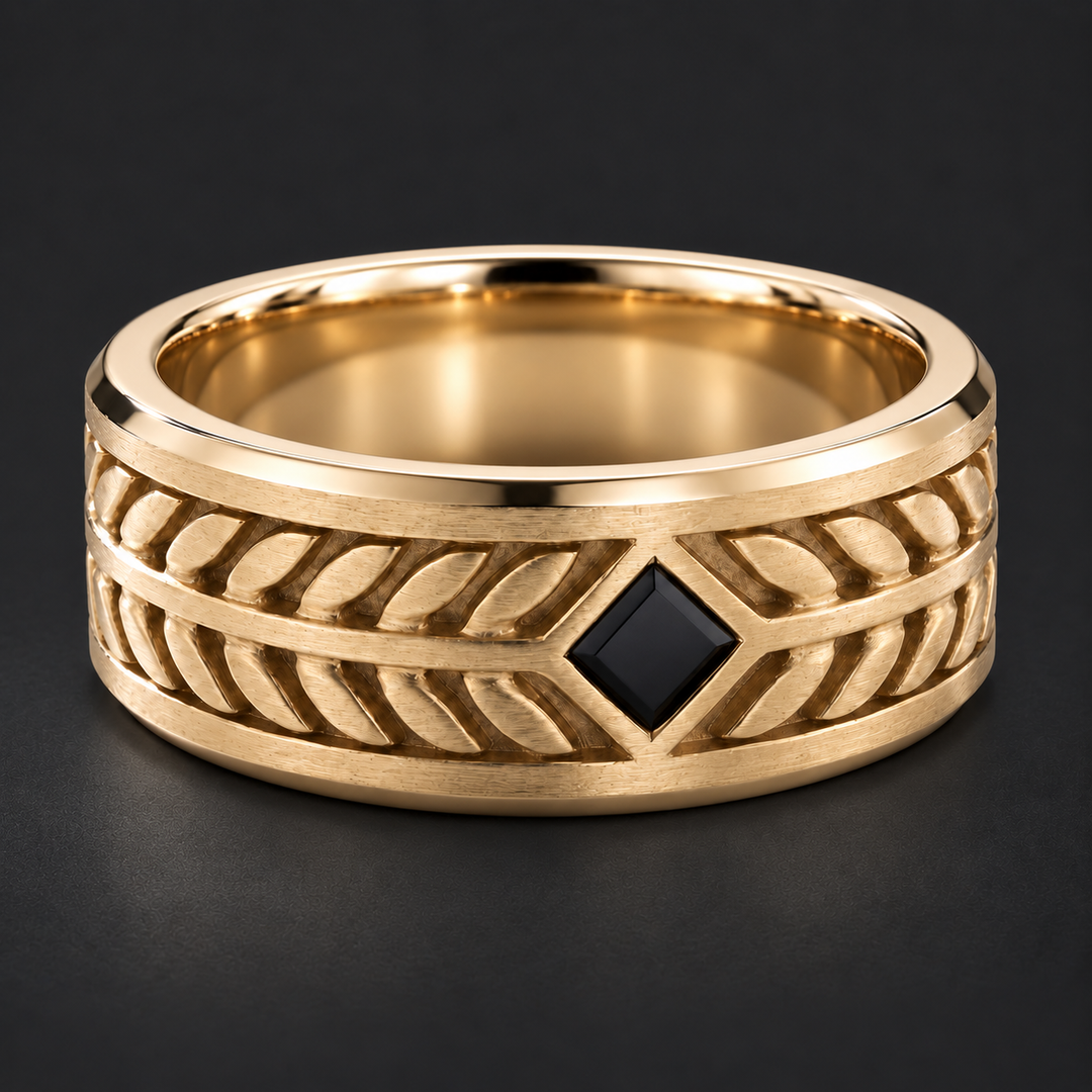 The Laurel Onyx — 5.5mm Solid Gold/Platinum Wedding Band in yellow gold