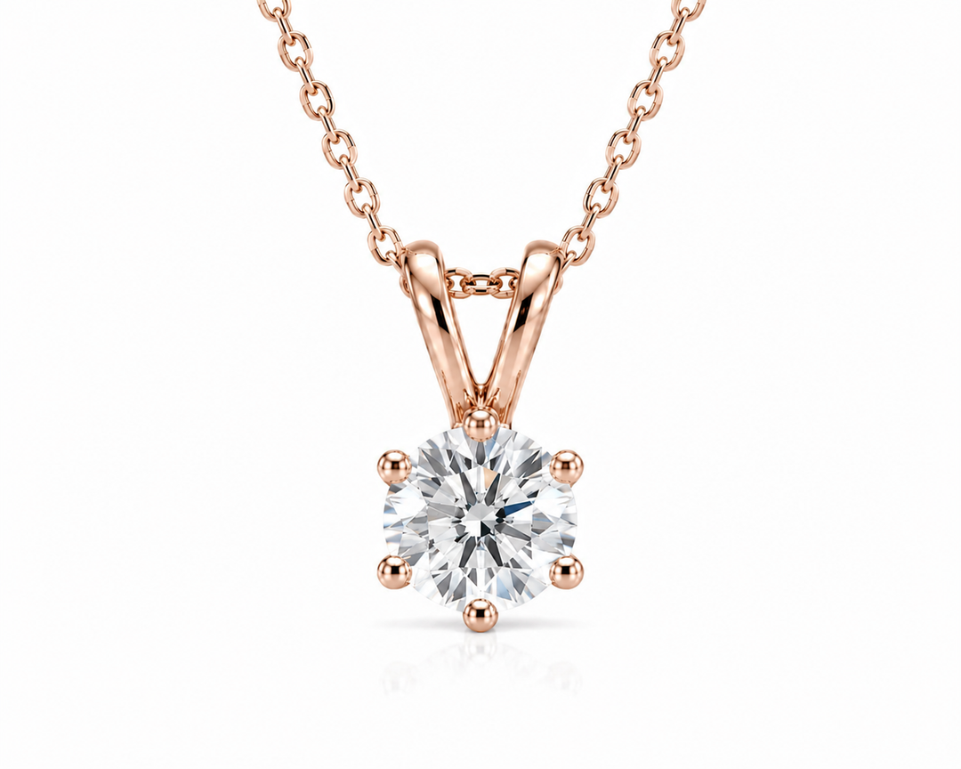 5mm, 0.5ct Round Cut Lab Diamond 6-Prong Pendant Necklace