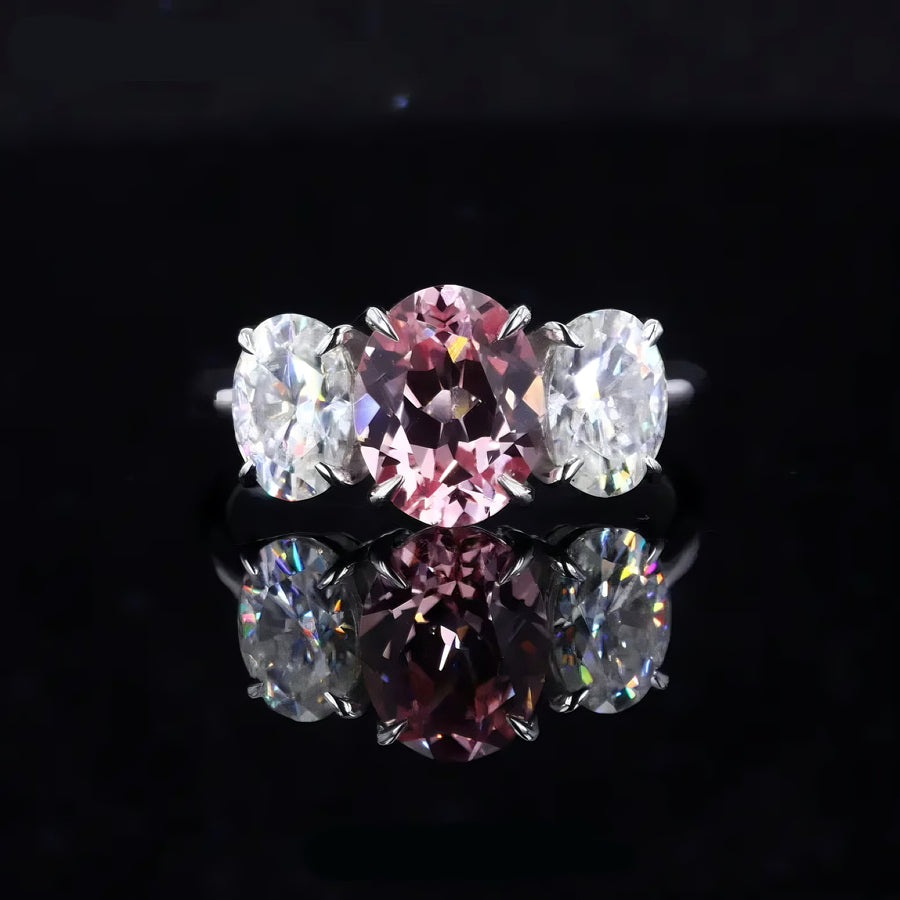 The Étoile — Oval Three-Stone Pink Sapphire Ring