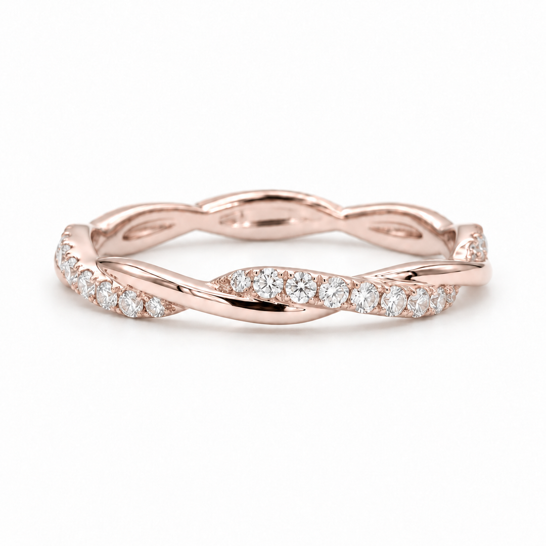 The Vine Twist — 1.8mm Diamond Wedding Band (0.20ctw) in rose gold