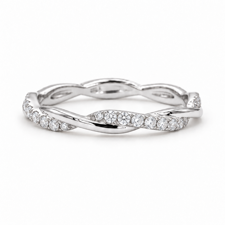 The Vine Twist — 1.8mm Diamond Wedding Band (0.20ctw) in white gold