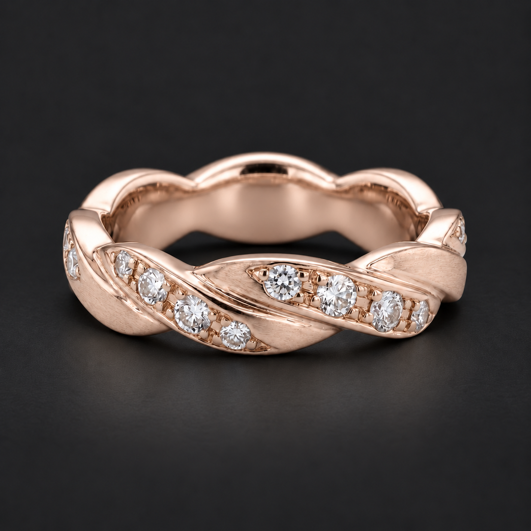 The Vine Twist — 5mm Diamond Wedding Band in rose gold