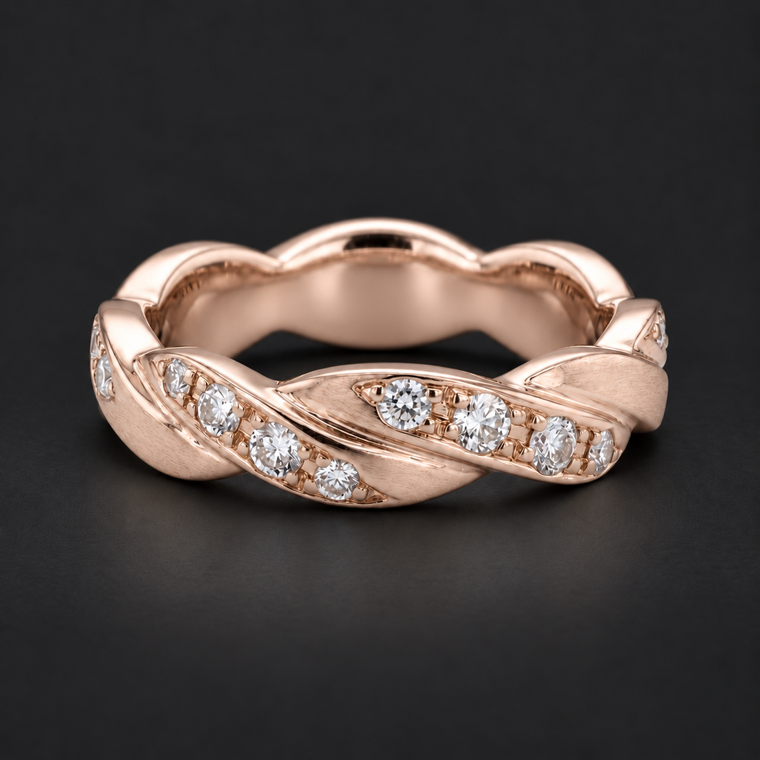 The Vine Twist — 5mm Diamond Wedding Band in rose gold