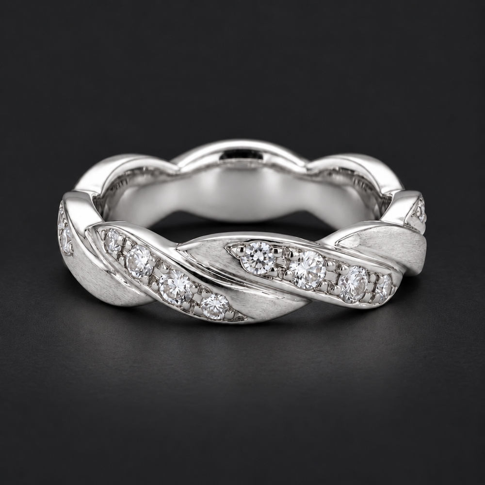 The Vine Twist — 5mm Diamond Wedding Band in white gold