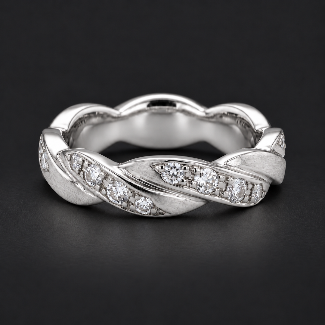 The Vine Twist — 5mm Diamond Wedding Band in white gold