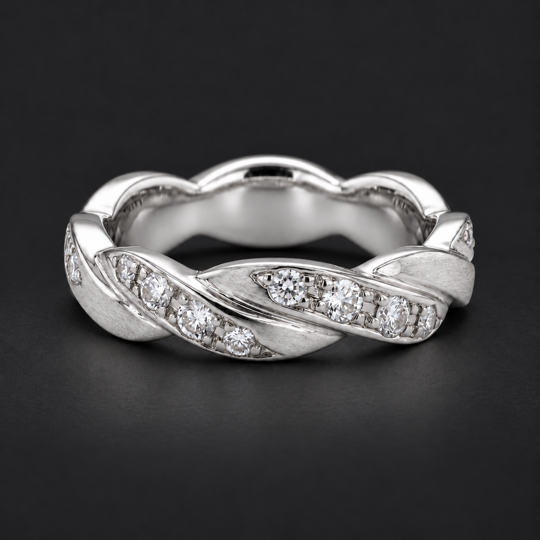 The Vine Twist — 5mm Diamond Wedding Band in white gold