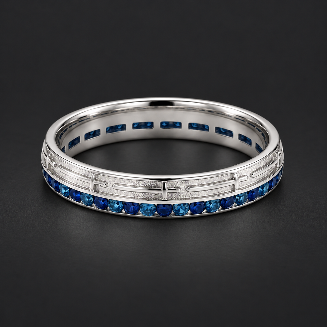 Stretch & Sword — Channel-Set Wedding Band, 4mm in white gold