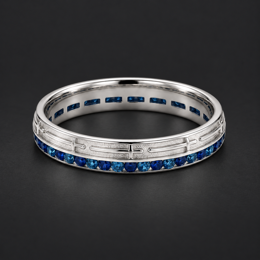 Stretch & Sword — Channel-Set Wedding Band, 4mm