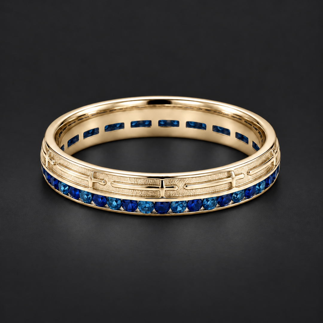 Stretch & Sword — Channel-Set Wedding Band, 4mm in yellow gold