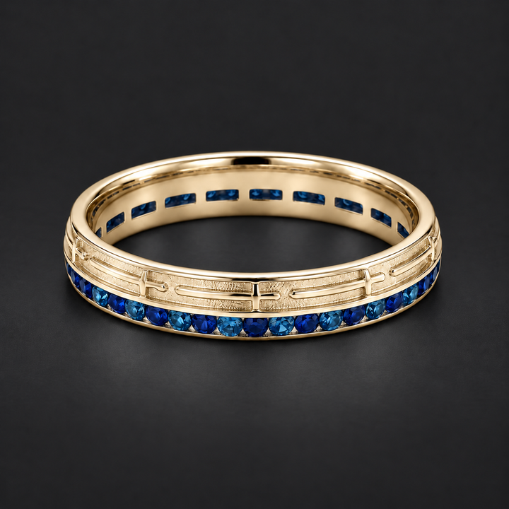 Stretch & Sword — Channel-Set Wedding Band, 4mm in yellow gold
