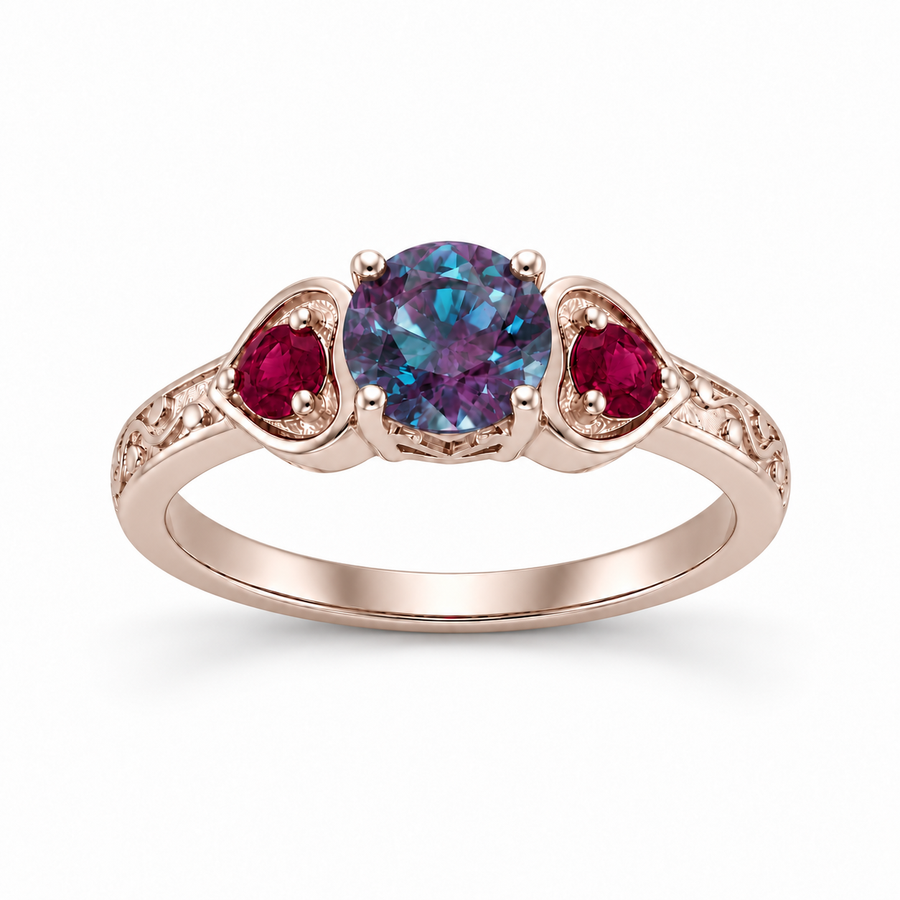 The Roserie — Alexandrite & Ruby Three-Stone Ring