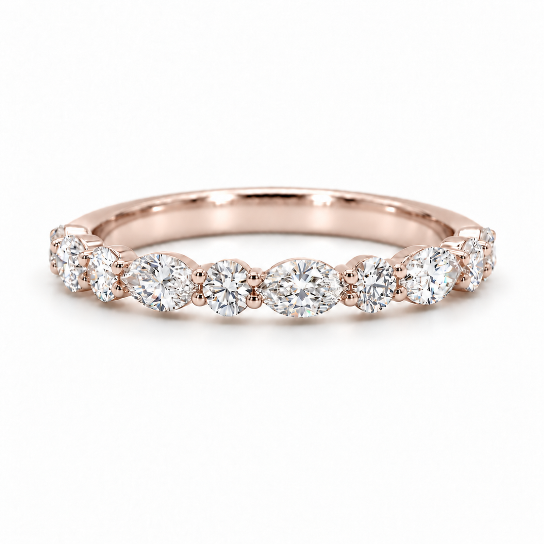 Round & Marquise Diamond Half-Eternity Band (0.535ctw) in rose gold