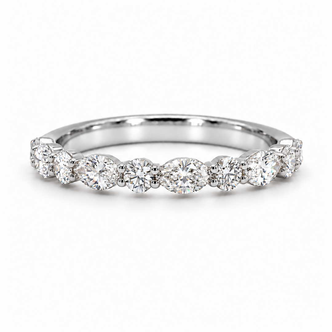 Round & Marquise Diamond Half-Eternity Band (0.535ctw) in white gold
