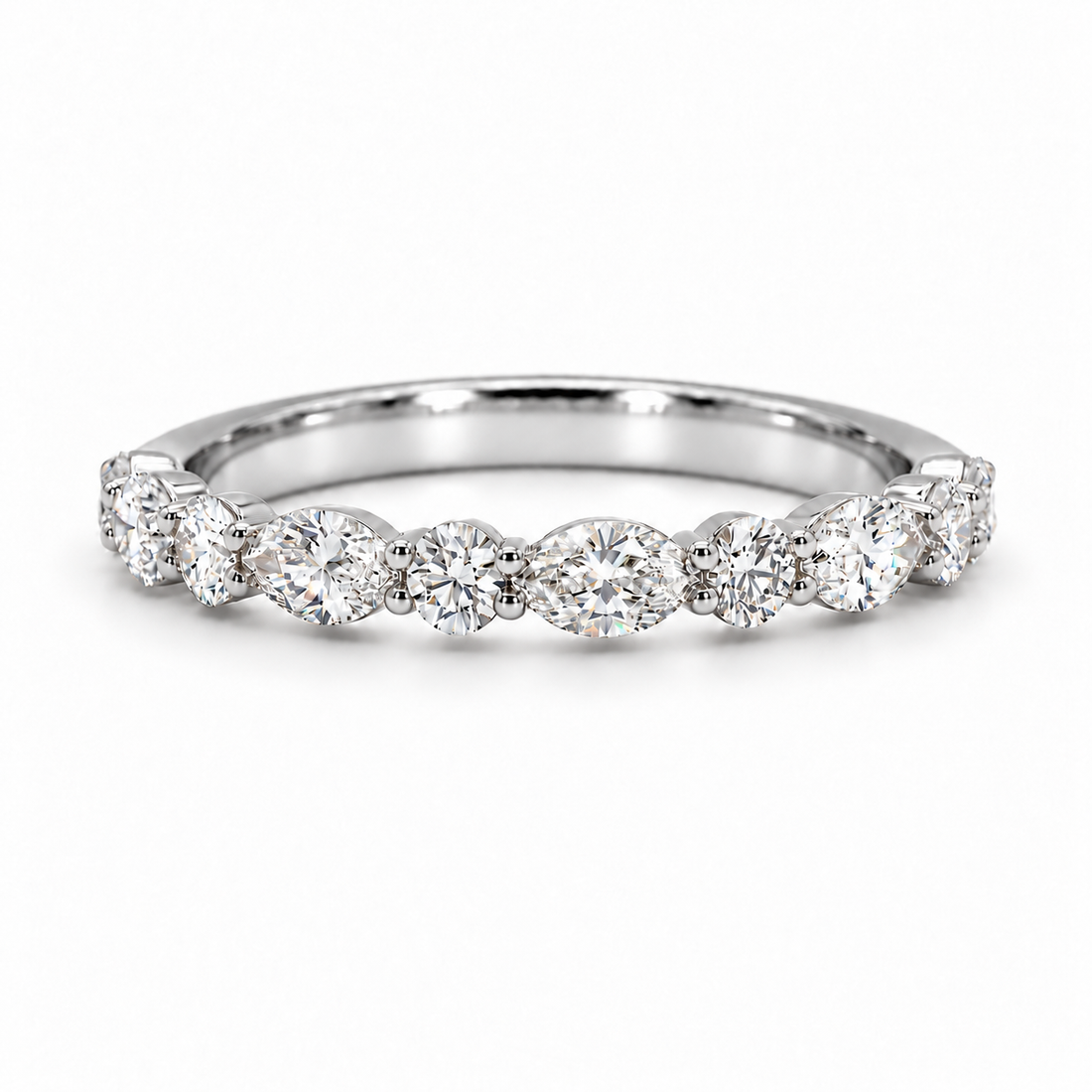 Round & Marquise Diamond Half-Eternity Band (0.535ctw) in white gold