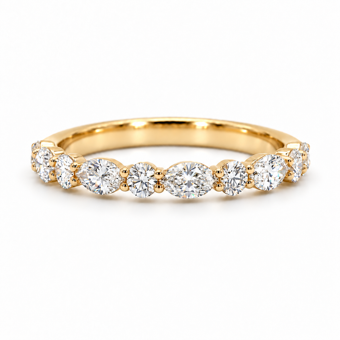 Round & Marquise Diamond Half-Eternity Band (0.535ctw) in yellow gold