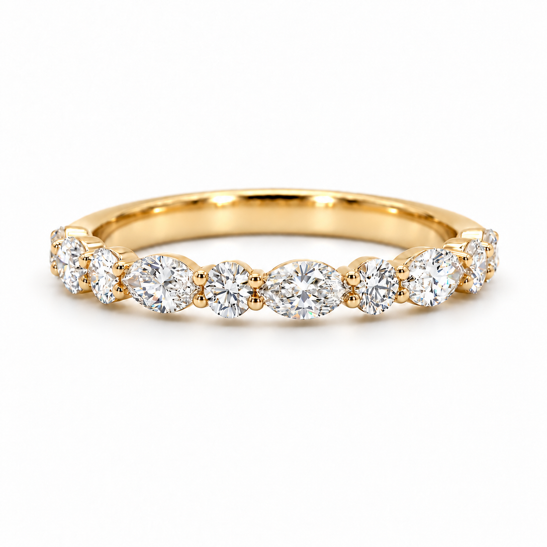 Round & Marquise Diamond Half-Eternity Band (0.535ctw) in yellow gold