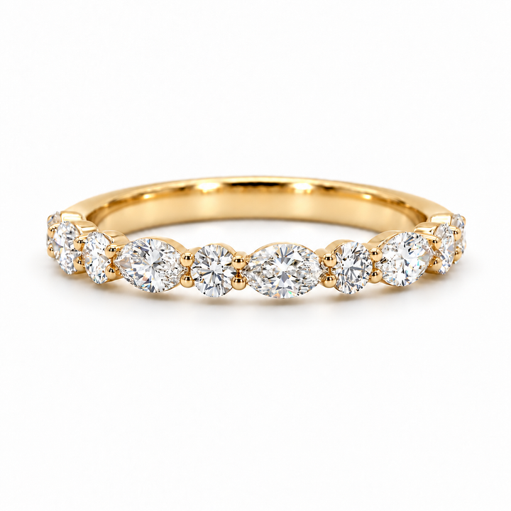 Round & Marquise Diamond Half-Eternity Band (0.535ctw) in yellow gold