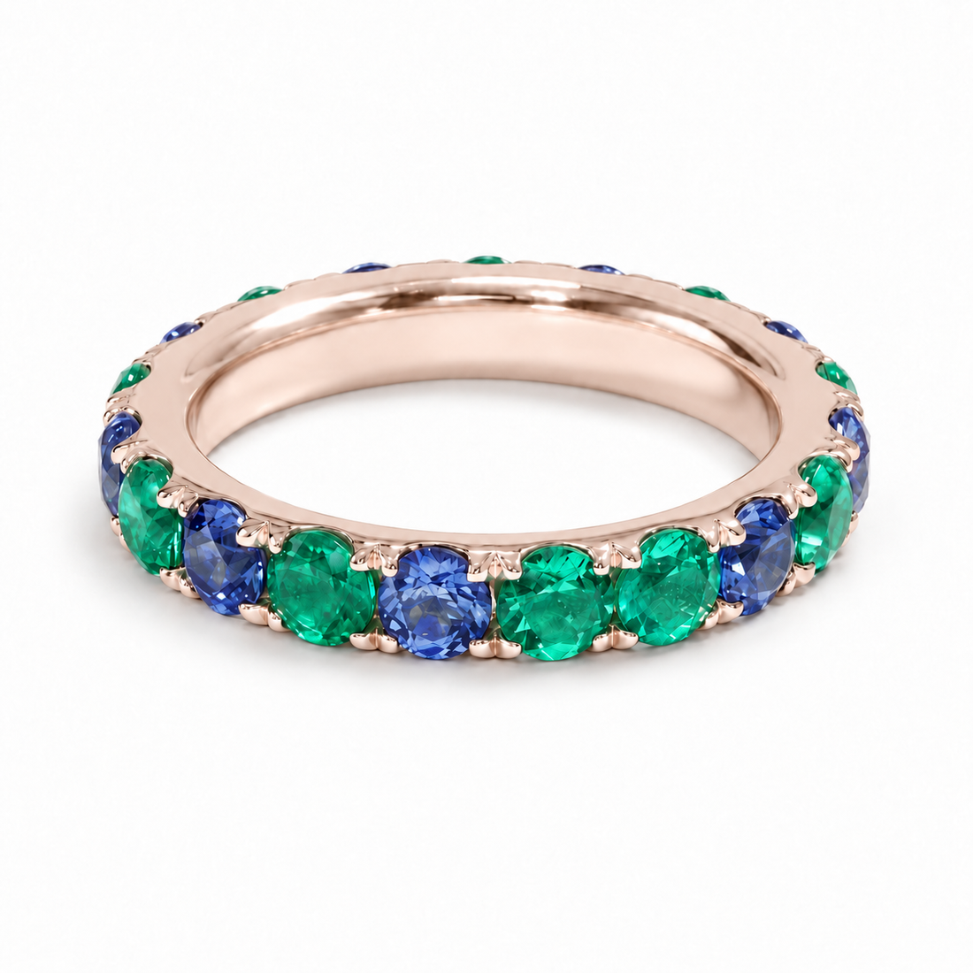 Colombian Emerald & Blue Sapphire Alternating Eternity Band (3.5mm, 3.60ctw) in rose gold