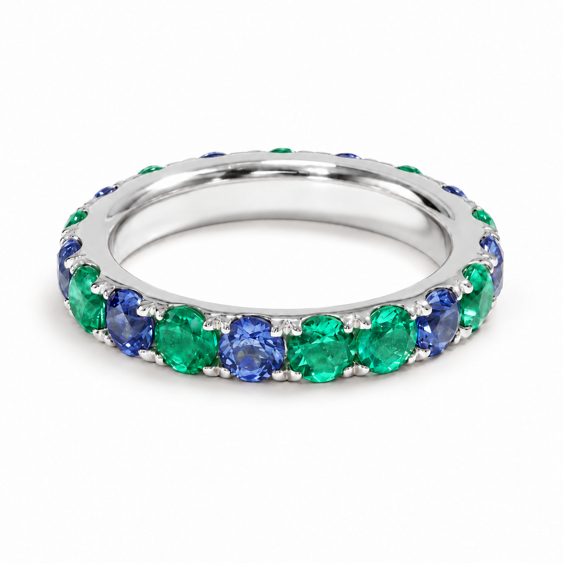 Colombian Emerald & Blue Sapphire Alternating Eternity Band (3.5mm, 3.60ctw) in white gold