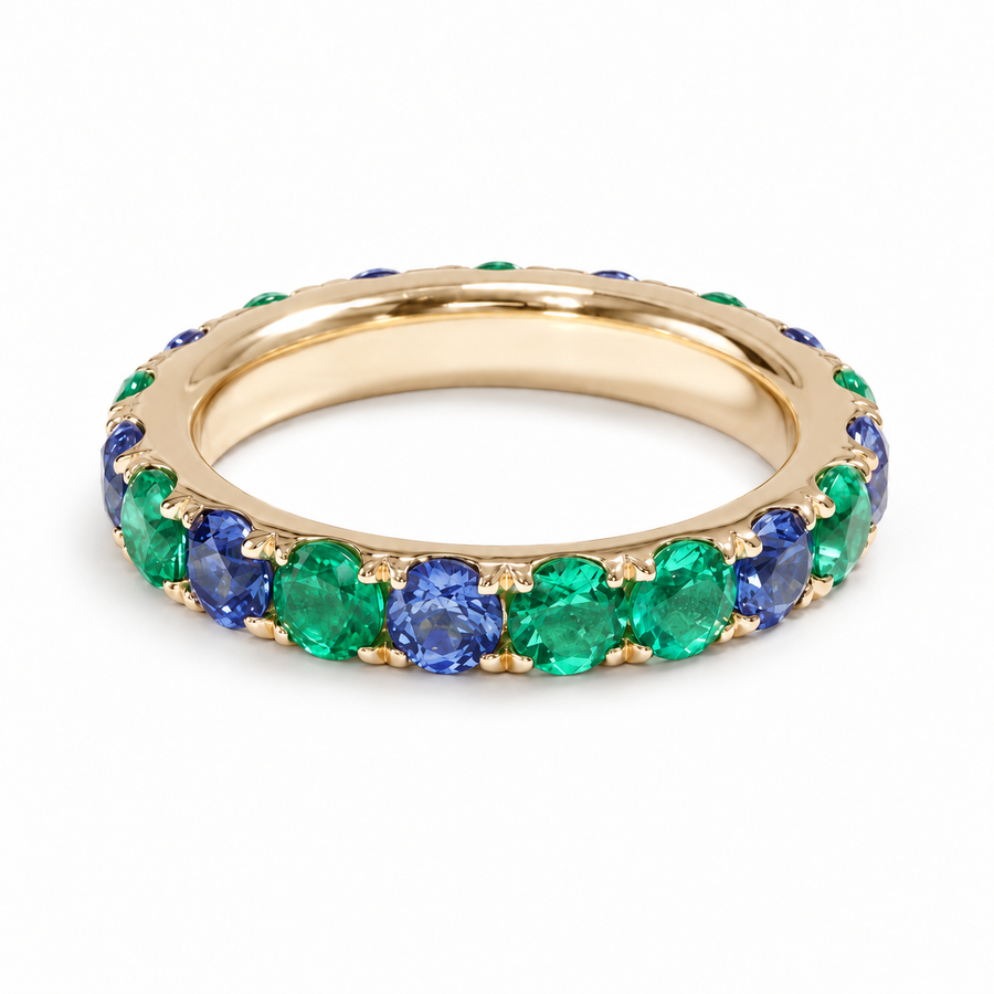 Colombian Emerald & Blue Sapphire Alternating Eternity Band (3.5mm, 3.60ctw)