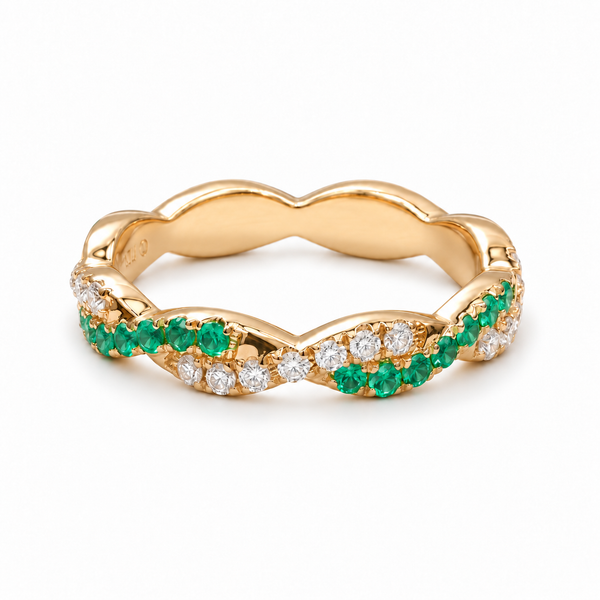 Colombian Emerald & Diamond Twist Band (3.2mm, 0.756ctw)