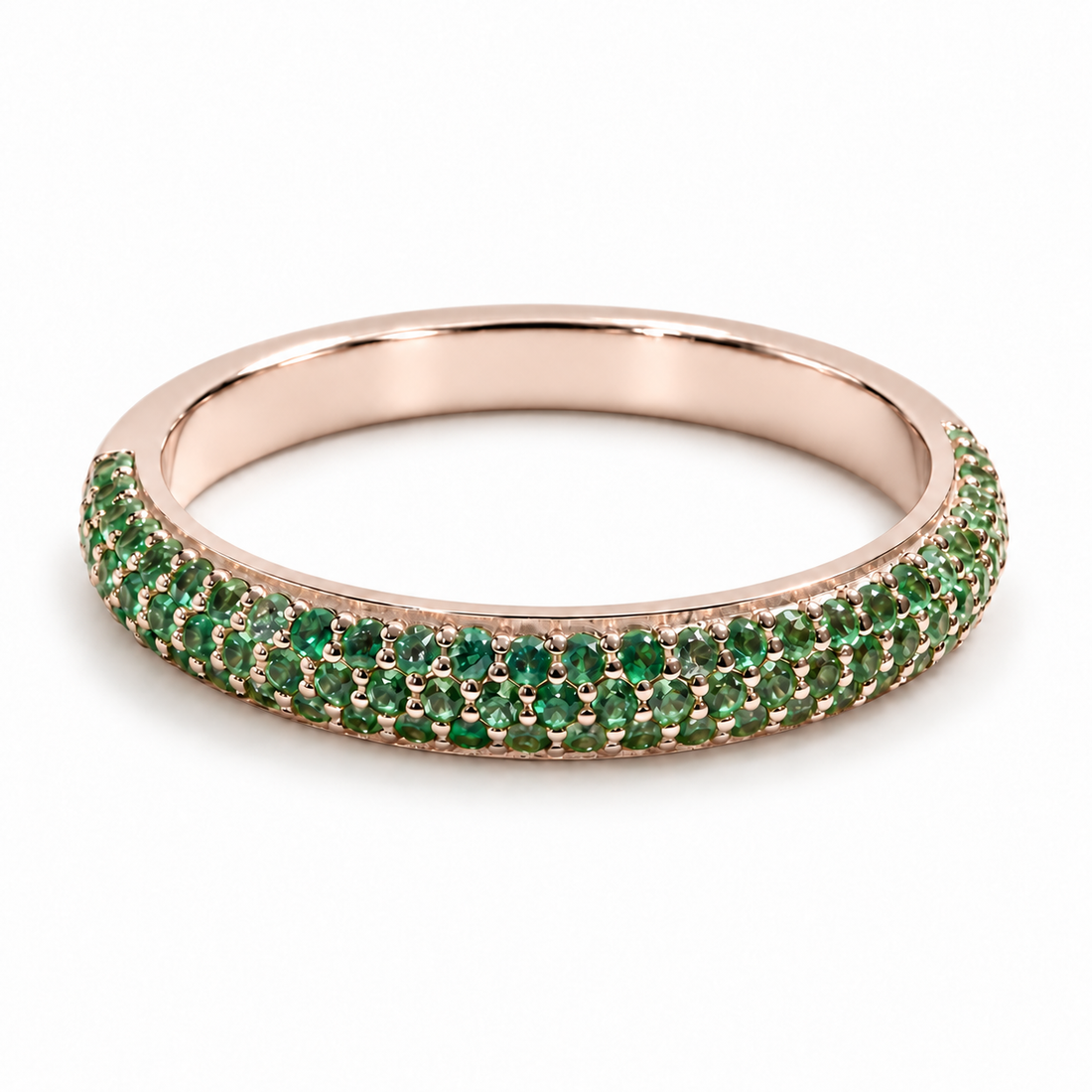 Colombian Emerald Triple-Row Pavé Half-Eternity Band (0.35ctw) in rose gold