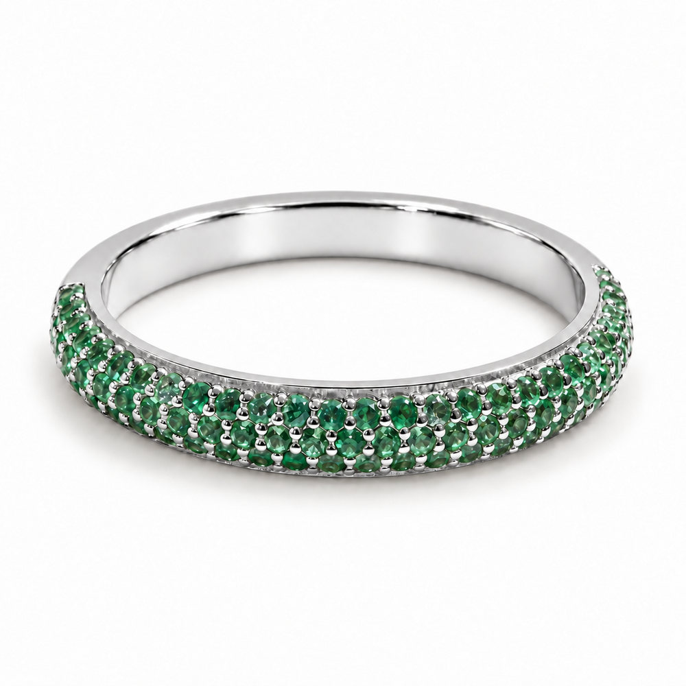 Colombian Emerald Triple-Row Pavé Half-Eternity Band (0.35ctw) in white gold