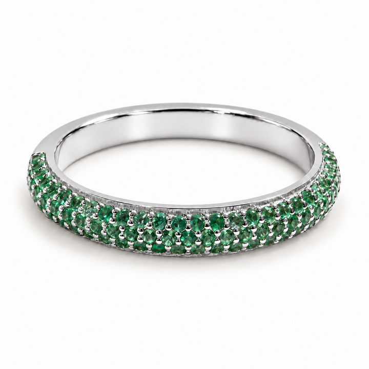 Colombian Emerald Triple-Row Pavé Half-Eternity Band (0.35ctw) in white gold
