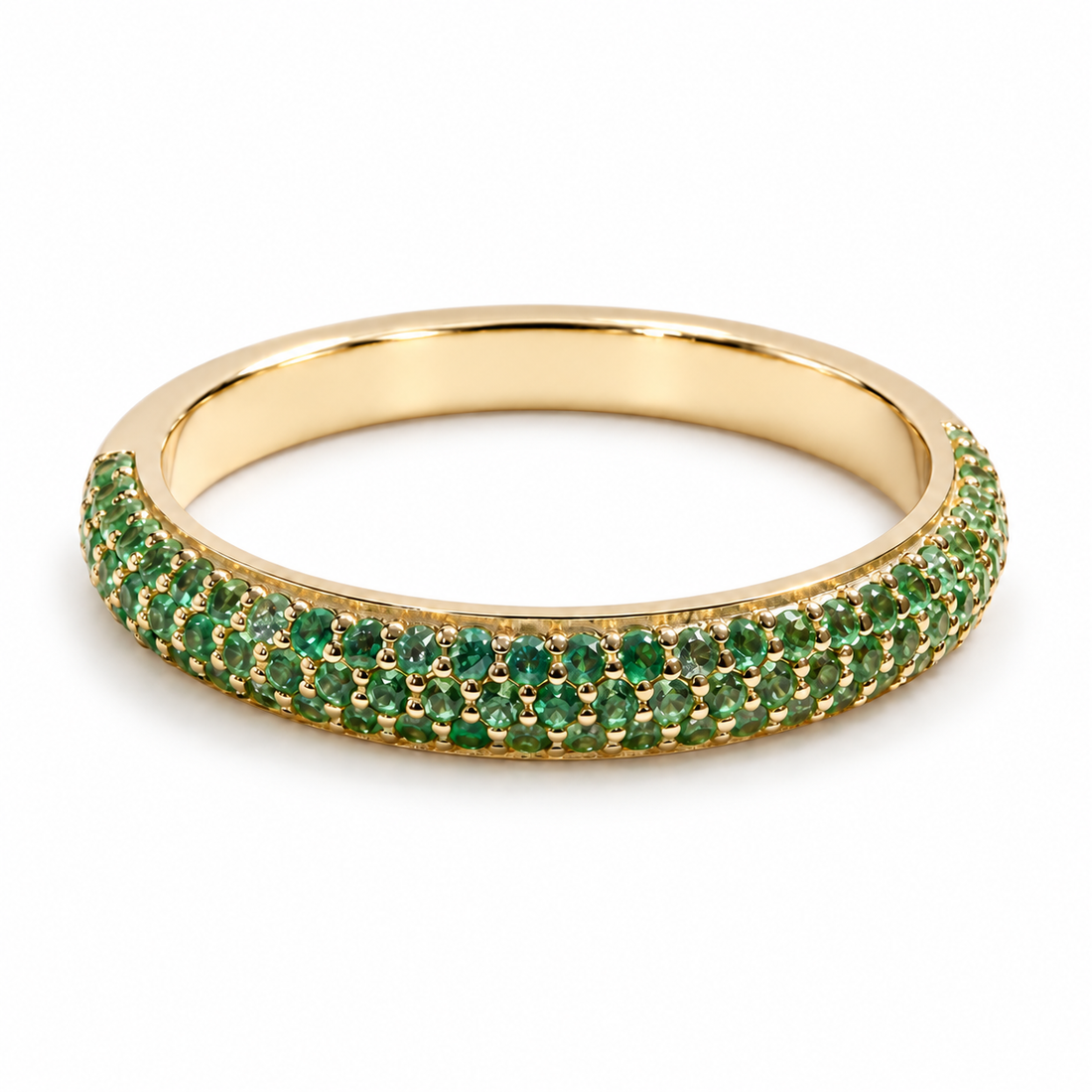 Colombian Emerald Triple-Row Pavé Half-Eternity Band (0.35ctw) in yellow gold