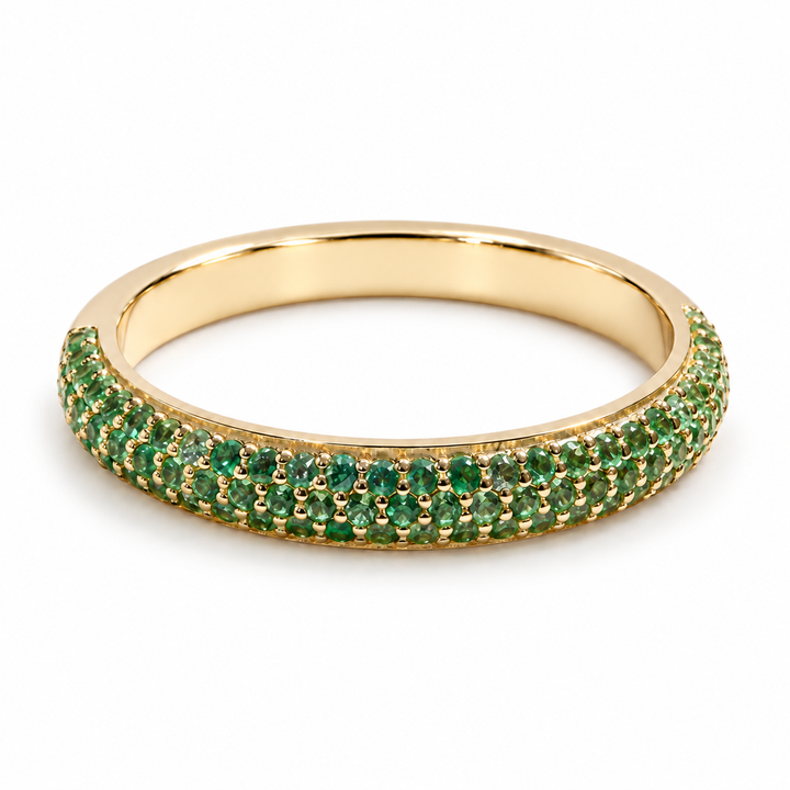 Colombian Emerald Triple-Row Pavé Half-Eternity Band (0.35ctw) in yellow gold