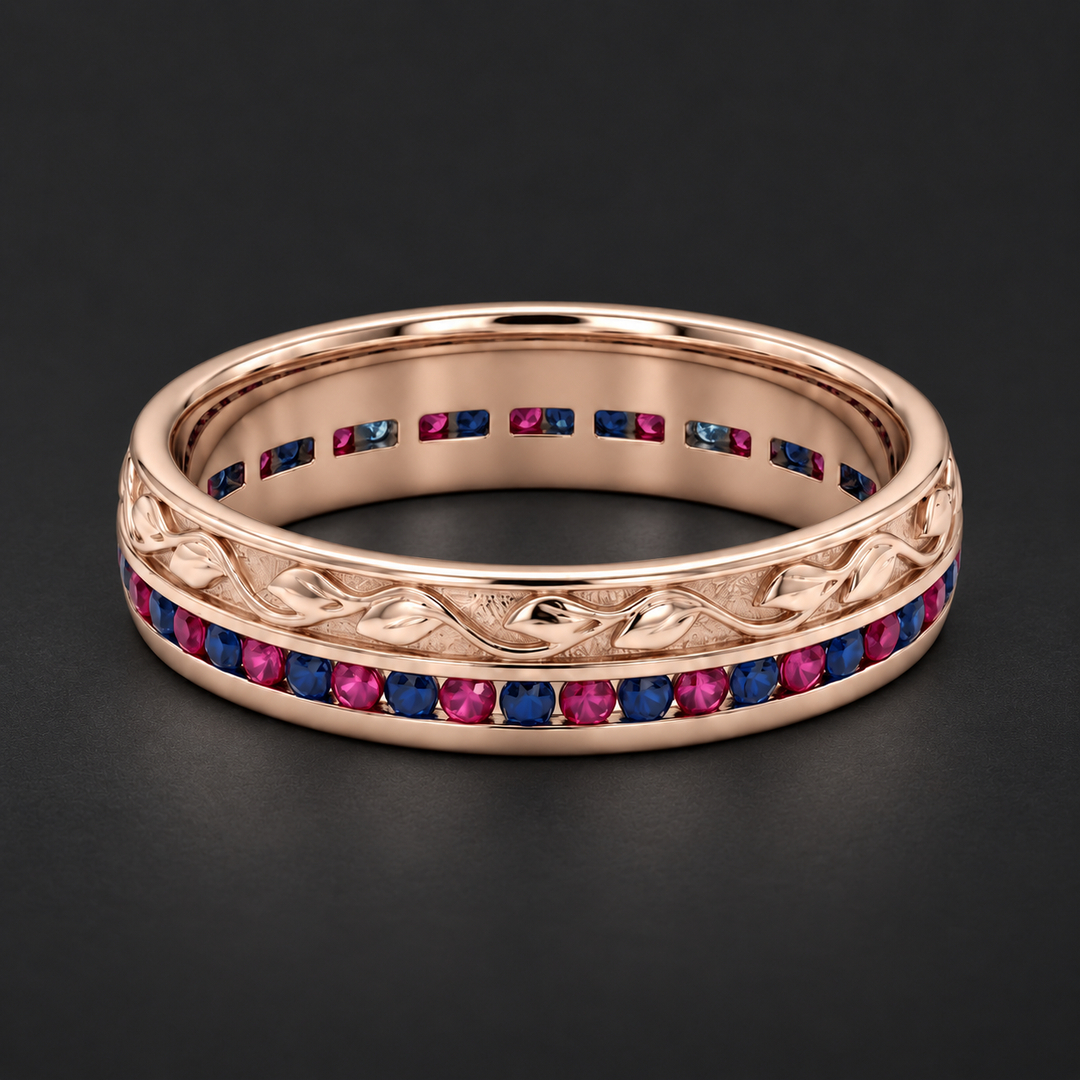 Ruby & Sapphire Channel-Set Wedding Band (5mm) in rose gold