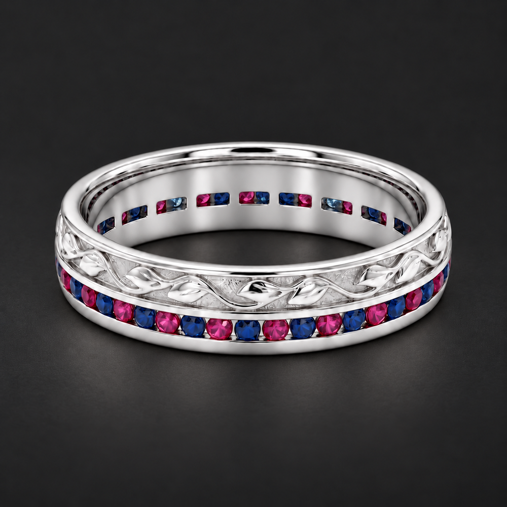 Ruby & Sapphire Channel-Set Wedding Band (5mm) in white gold